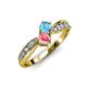 4 - Nicia Blue Topaz and Pink Tourmaline with Side Diamonds Bypass Ring 