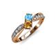 4 - Nicia Blue Topaz and Citrine with Side Diamonds Bypass Ring 