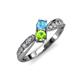 4 - Nicia Blue Topaz and Peridot with Side Diamonds Bypass Ring 