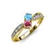 4 - Nicia Blue Topaz and Rhodolite Garnet with Side Diamonds Bypass Ring 