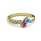 3 - Nicia Blue Topaz and Rhodolite Garnet with Side Diamonds Bypass Ring 