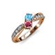 4 - Nicia Blue Topaz and Rhodolite Garnet with Side Diamonds Bypass Ring 
