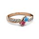 3 - Nicia Blue Topaz and Rhodolite Garnet with Side Diamonds Bypass Ring 