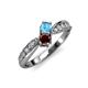 4 - Nicia Blue Topaz and Red Garnet with Side Diamonds Bypass Ring 