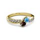 3 - Nicia Blue Topaz and Red Garnet with Side Diamonds Bypass Ring 