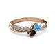 3 - Nicia Blue Topaz and Red Garnet with Side Diamonds Bypass Ring 