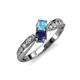 4 - Nicia Blue Topaz and Blue Sapphire with Side Diamonds Bypass Ring 