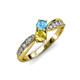 4 - Nicia Blue Topaz and Yellow Sapphire with Side Diamonds Bypass Ring 
