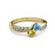 3 - Nicia Blue Topaz and Yellow Sapphire with Side Diamonds Bypass Ring 