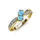 4 - Nicia Blue Topaz with Side Diamonds Bypass Ring 
