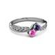 3 - Nicia Iolite and Pink Sapphire with Side Diamonds Bypass Ring 