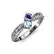 4 - Nicia Iolite and Aquamarine with Side Diamonds Bypass Ring 