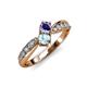 4 - Nicia Iolite and Aquamarine with Side Diamonds Bypass Ring 