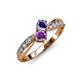 4 - Nicia Iolite and Amethyst with Side Diamonds Bypass Ring 