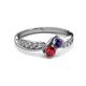 3 - Nicia Iolite and Ruby with Side Diamonds Bypass Ring 