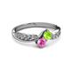 3 - Nicia Peridot and Pink Sapphire with Side Diamonds Bypass Ring 