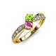4 - Nicia Peridot and Pink Sapphire with Side Diamonds Bypass Ring 