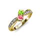 4 - Nicia Peridot and Pink Tourmaline with Side Diamonds Bypass Ring 