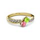 3 - Nicia Peridot and Pink Tourmaline with Side Diamonds Bypass Ring 