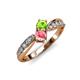 4 - Nicia Peridot and Pink Tourmaline with Side Diamonds Bypass Ring 