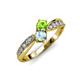4 - Nicia Peridot and Aquamarine with Side Diamonds Bypass Ring 