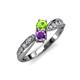 4 - Nicia Peridot and Amethyst with Side Diamonds Bypass Ring 