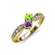 4 - Nicia Peridot and Amethyst with Side Diamonds Bypass Ring 