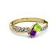 3 - Nicia Peridot and Amethyst with Side Diamonds Bypass Ring 