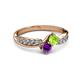 3 - Nicia Peridot and Amethyst with Side Diamonds Bypass Ring 