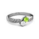 3 - Nicia Peridot and White Sapphire with Side Diamonds Bypass Ring 