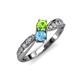 4 - Nicia Peridot and Blue Topaz with Side Diamonds Bypass Ring 