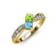4 - Nicia Peridot and Blue Topaz with Side Diamonds Bypass Ring 