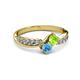3 - Nicia Peridot and Blue Topaz with Side Diamonds Bypass Ring 