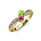 4 - Nicia Peridot and Rhodolite Garnet with Side Diamonds Bypass Ring 