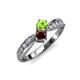 4 - Nicia Peridot and Red Garnet with Side Diamonds Bypass Ring 