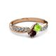 3 - Nicia Peridot and Red Garnet with Side Diamonds Bypass Ring 