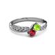 3 - Nicia Peridot and Ruby with Side Diamonds Bypass Ring 