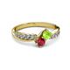 3 - Nicia Peridot and Ruby with Side Diamonds Bypass Ring 
