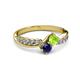 3 - Nicia Peridot and Blue Sapphire with Side Diamonds Bypass Ring 