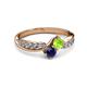 3 - Nicia Peridot and Blue Sapphire with Side Diamonds Bypass Ring 