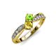 4 - Nicia Peridot and Yellow Sapphire with Side Diamonds Bypass Ring 