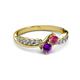 3 - Nicia Rhodolite Garnet and Amethyst with Side Diamonds Bypass Ring 