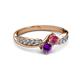 3 - Nicia Rhodolite Garnet and Amethyst with Side Diamonds Bypass Ring 