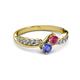 3 - Nicia Rhodolite Garnet and Tanzanite with Side Diamonds Bypass Ring 