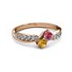 3 - Nicia Rhodolite Garnet and Citrine with Side Diamonds Bypass Ring 