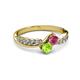3 - Nicia Rhodolite Garnet and Peridot with Side Diamonds Bypass Ring 