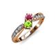 4 - Nicia Rhodolite Garnet and Peridot with Side Diamonds Bypass Ring 