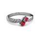 3 - Nicia Rhodolite Garnet and Ruby with Side Diamonds Bypass Ring 