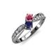 4 - Nicia Rhodolite Garnet and Blue Sapphire with Side Diamonds Bypass Ring 