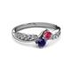 3 - Nicia Rhodolite Garnet and Blue Sapphire with Side Diamonds Bypass Ring 
